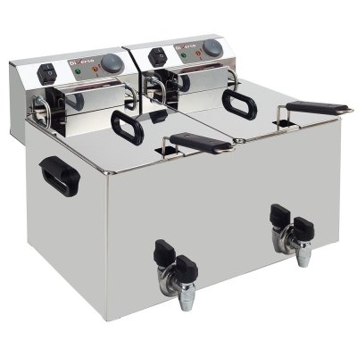Friteuse de table électrique 2x 8 litres + robinet de vidange